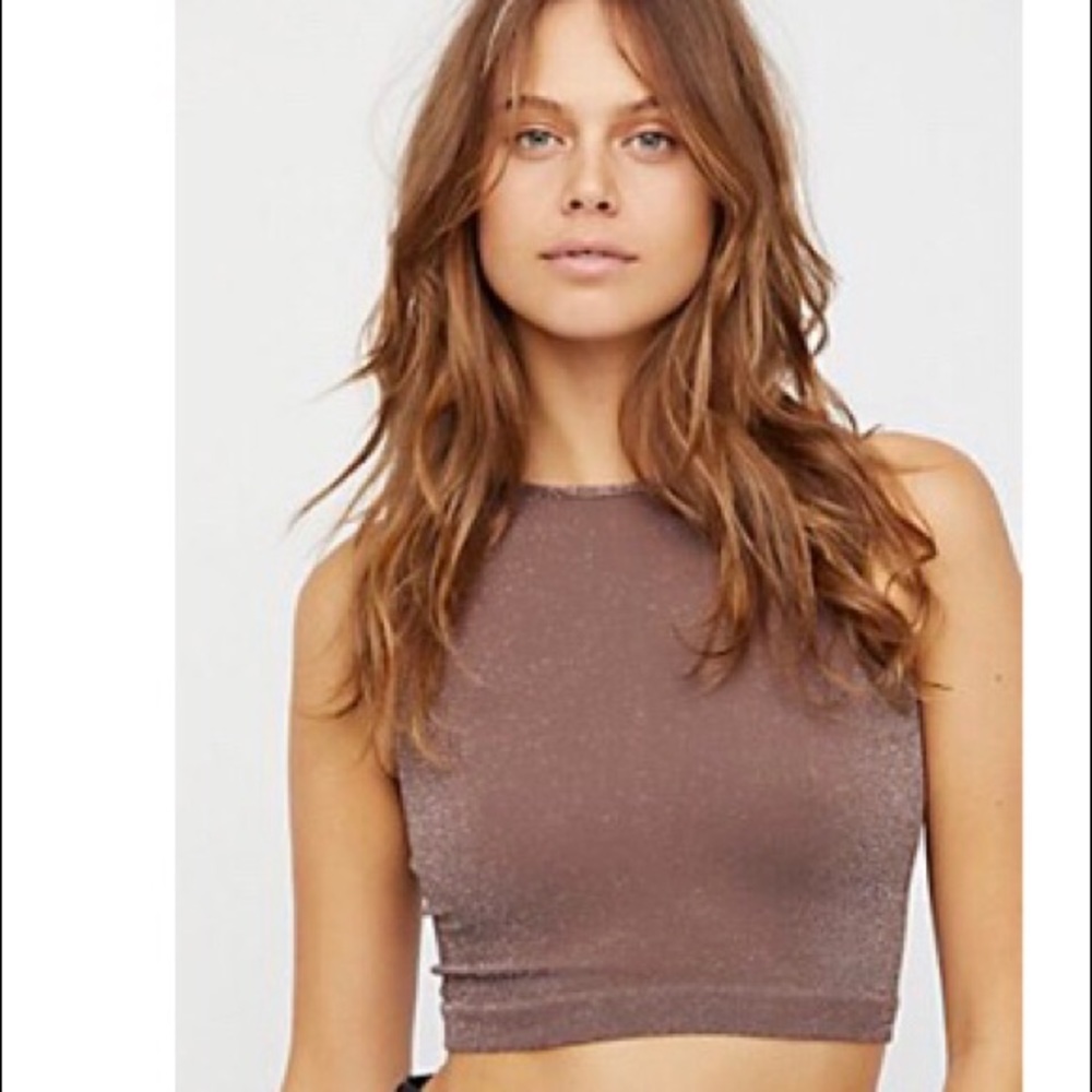Free People Mauve Shimmer High Neck Seamless Crop